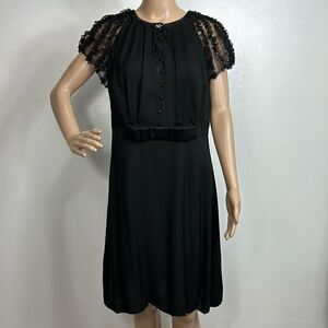 Rena Lange Black Lace Short Sleeve Button Closure Dress Size M
